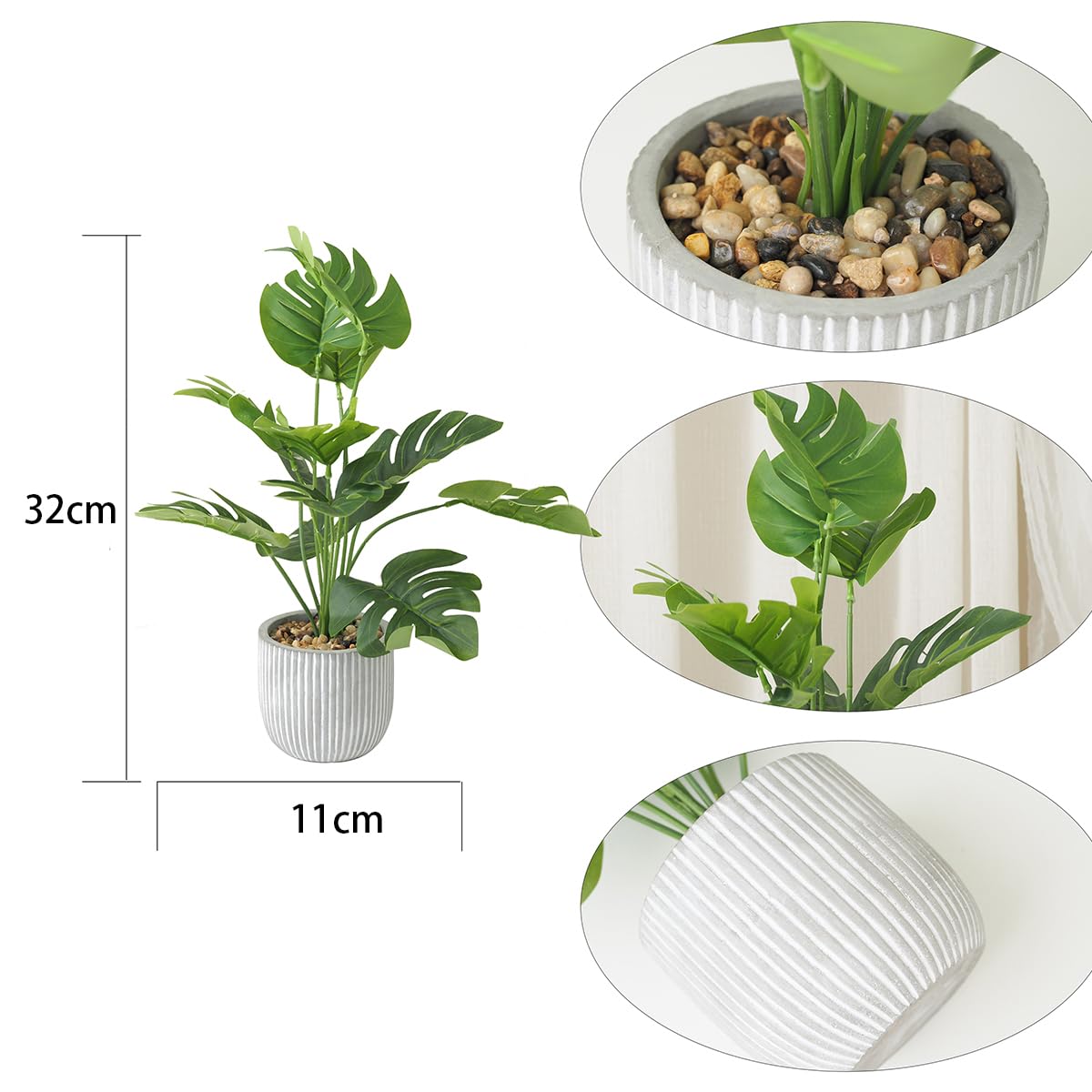 Artificial Plants in Pots, Fake Tropical Palm Tree with Greenery Leaves Stems,32CM Tall Taxu Plant for Office Desk Shelf,Garden,Home,Bathroom,Windowsill Decor