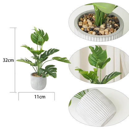 Artificial Plants in Pots, Fake Tropical Palm Tree with Greenery Leaves Stems,32CM Tall Taxu Plant for Office Desk Shelf,Garden,Home,Bathroom,Windowsill Decor