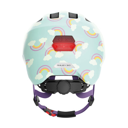 ABUS Smiley 3.0 LED Children's Helmet, Bicycle Helmet for Toddlers with Deep Fit, Child-Friendly Designs, Space for Pigtail, Unisex, Light blue (blue rainbow)