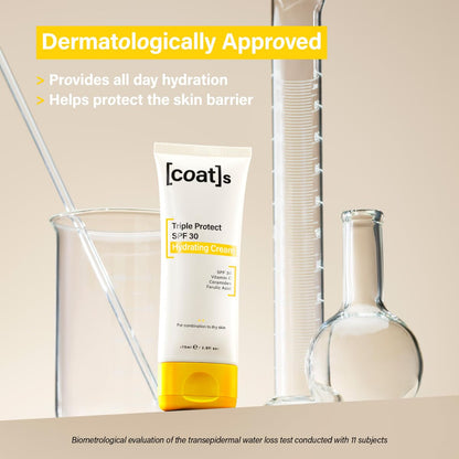 Coats SPF 30 Triple Protect Hydrating Face Cream with Ceramides + Vitamin C, UVA/UVB Protection. Non-Greasy, Non-Comedogenic SPF Face Moisturiser Sunscreen for Combination to Dry Skin (75ml)