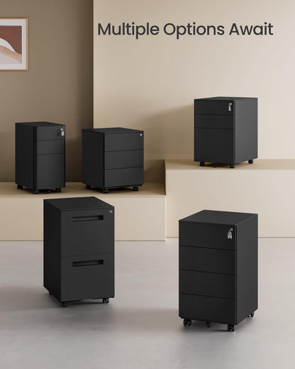 - SONGMICS Mobile File Cabine | Lockable | 4 Drawers To Hold Documents & Stationery | Pre-Assembled | File Cabinet for Office | 39 x 45 x 69.3 cm | Ink Black OFC064B16 -