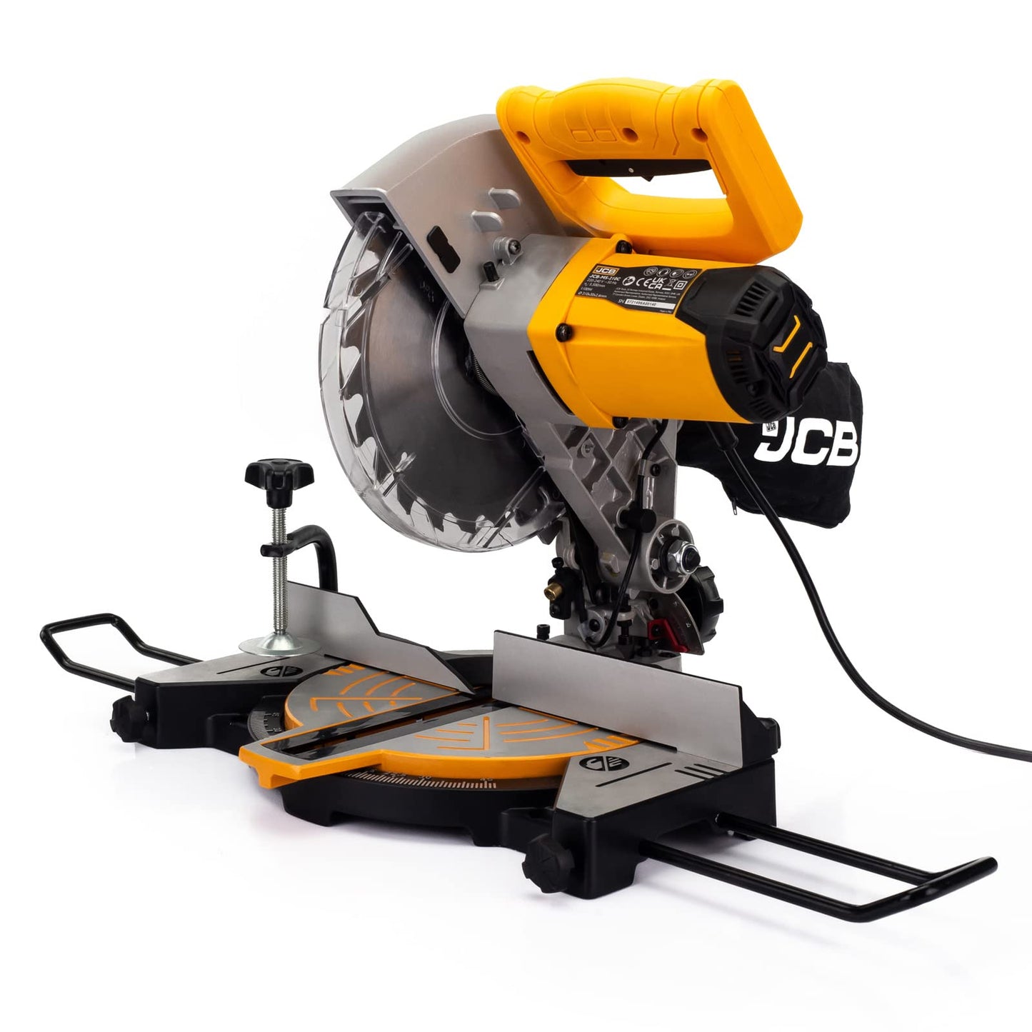 - JCB 210mm Mitre Saw with Laser Guide | 4 Cut Settings & Dust Collection Feature | 45 Degrees | 5500rpm | Soft Grip Handle -