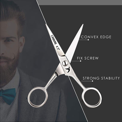 Candure Beard Scissors Professional Moustache Scissors Ear and Nose Hair Trimming Scissors Stainless Steel, Safety Use for Eyebrows, Eyelashes, and Ear Hair
