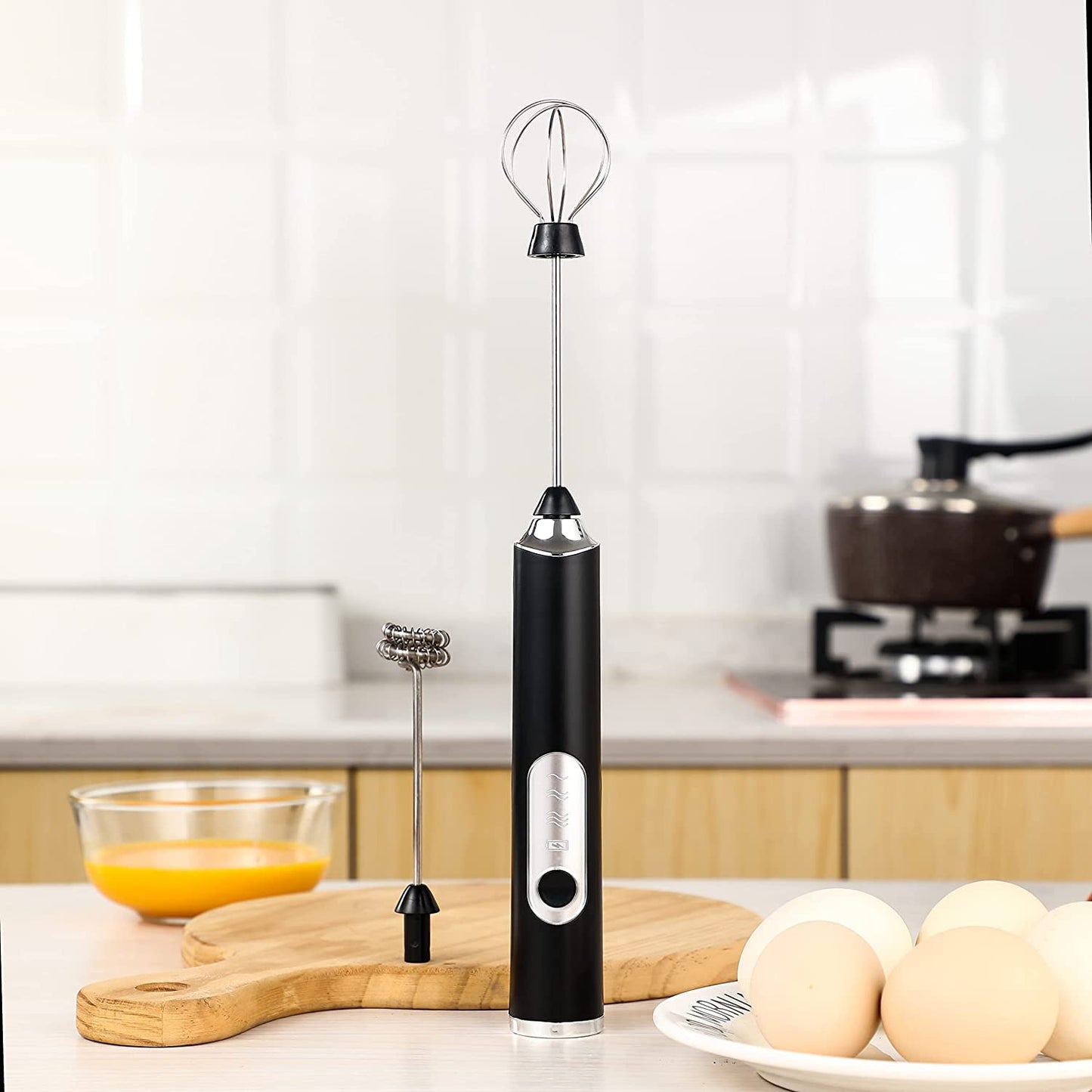 - FIOUSY Handheld Electric Milk Frother With 2 Heads | Coffee Whisk Foam Mixer with USB Rechargeable | 3 Speeds -