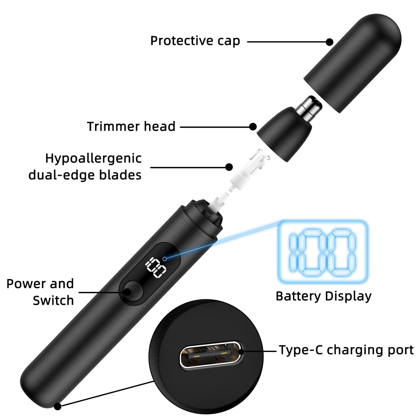 - Nose Hair Trimmer | Rechargeable | Cordless -