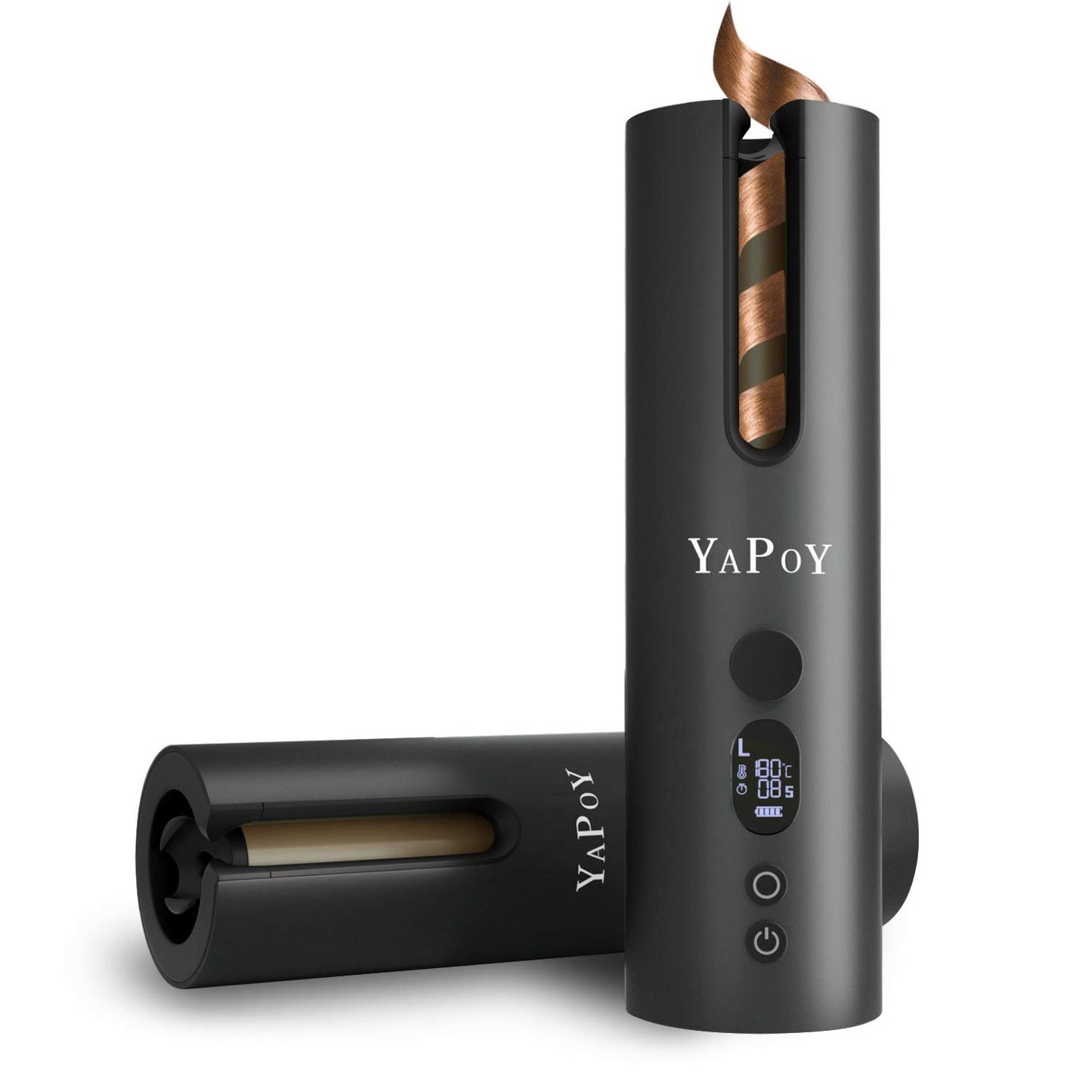 - YAPOY Cordless Automatic Hair Curler Rechargeable Auto Curlers with 5 Temps & Timers, Heat Insulation Chamber, LCD Screen, Auto Shut-Off, Suitable for Short & Long Hair Styling - Grey