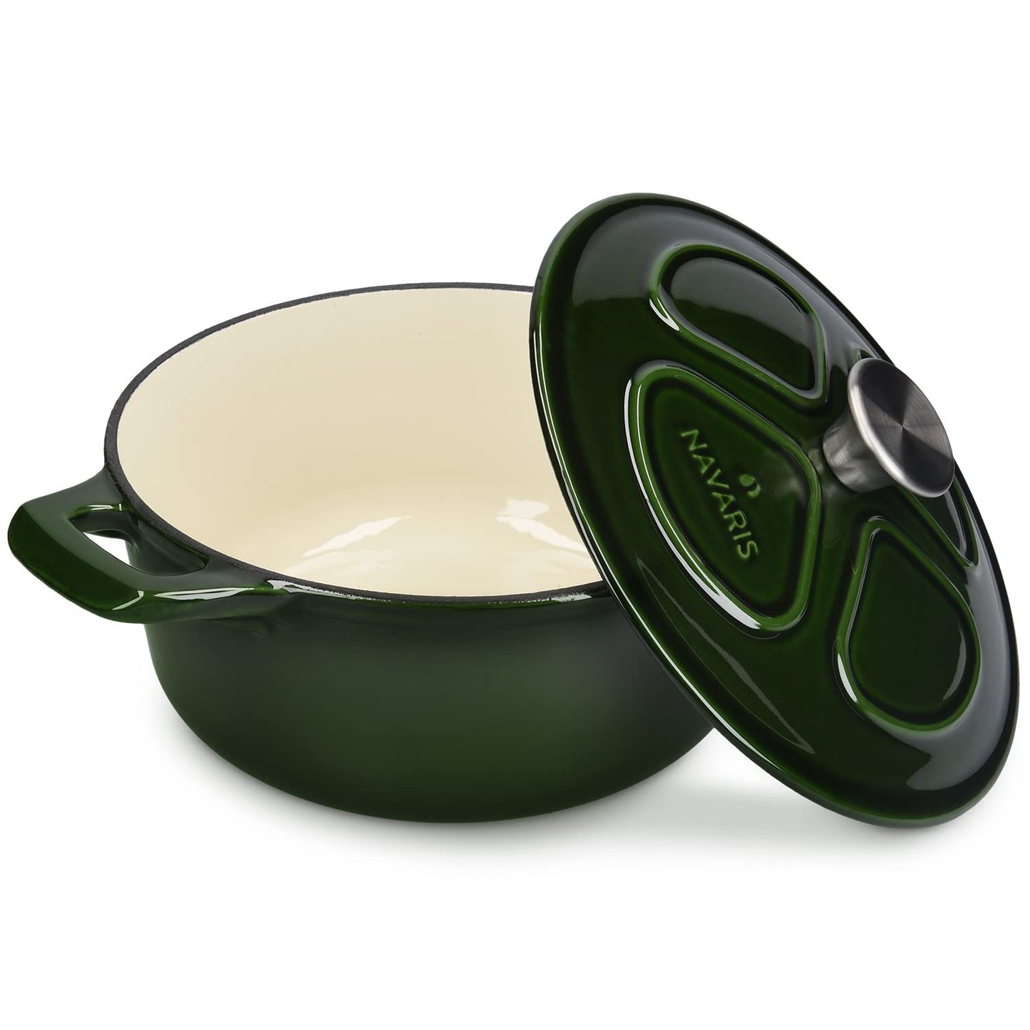 - Navaris Cast Iron Casserole Dish with Lid | 24cm Round Dutch Oven Pot -