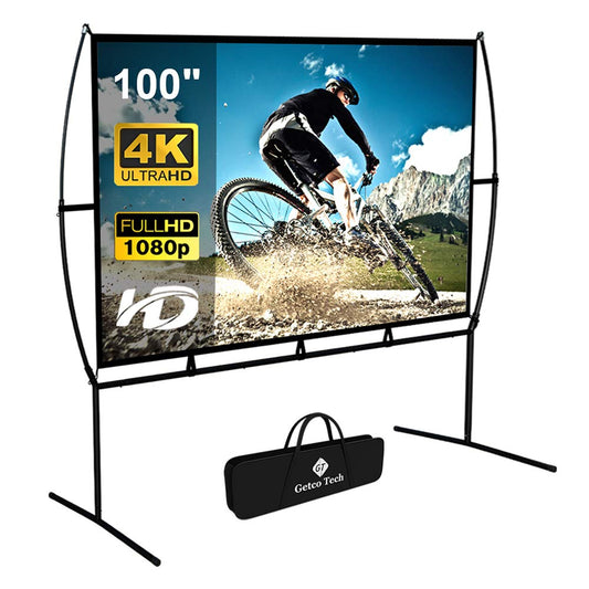 - Projector Screen with Stand Foldable Portable Movie Screen 100 Inch（16：9) | HD 4K Double Sided Projection Screen -