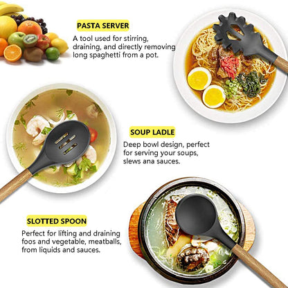 - Kitchen Utensils Set | 12 pcs | Non-Stick Silicone Cooking Kitchen Utensils Spatula Set -