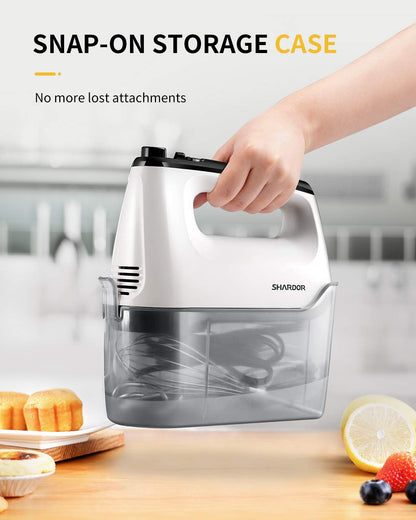 - SHARDOR Hand Mixer | Electric Whisk | Anti-Splash Hand Whisk | 6 Speeds with Turbo Button |Storage Case | 400W -