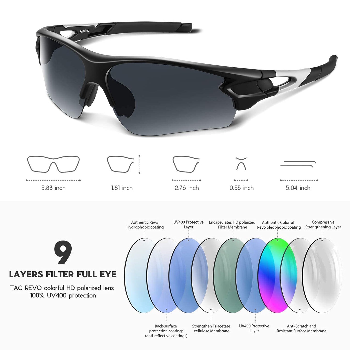 BEACOOL Polarized Sports Sunglasses for Men Women Youth Baseball Cycling Fishing Running TAC Glasses (Matte Black)