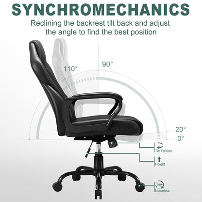 BASETBL Office Chair Executive Chair, High Back Racing Style Ergonomic Swivel Chair for Home Gaming Business, Lumbar Support PU Leather Adjustable Height Durable Comfy Chair Easy to Assemble (Black)