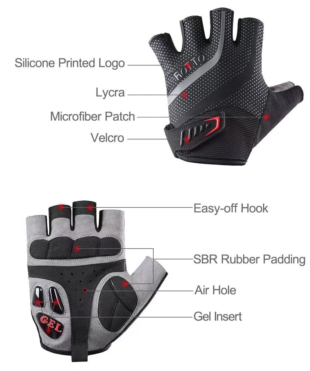 - ROTTO Cycling Gloves | Fingerless Bike Gloves | Mountain Bike | Road Bike | Padded Gel -