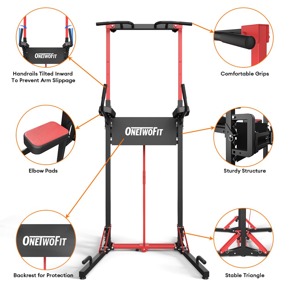 - ONETWOFIT Power Tower Pull Up Bar Station | Multi-Function Adjustable Height & Foldable | For Home Gym Workout -
