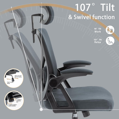 - Symino Office Chair | Ergonomic Office Chair | Lumbar Support | Desk Chair | 150 kg | Grey -