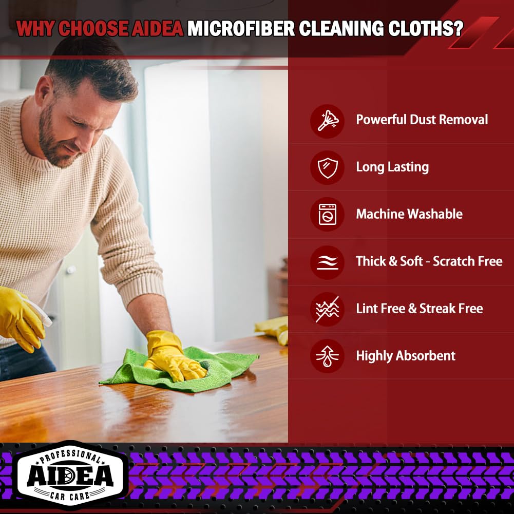 AIDEA Microfibre Cloth 24 Pack-Premium All-Purpose Cleaning Cloths for Cars-Soft & Absorbent Lint Free Streak Free Wash Cloth for House, Kitchen, Windows,30X40CM