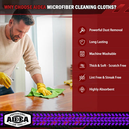 AIDEA Microfibre Cloth 24 Pack-Premium All-Purpose Cleaning Cloths for Cars-Soft & Absorbent Lint Free Streak Free Wash Cloth for House, Kitchen, Windows,30X40CM