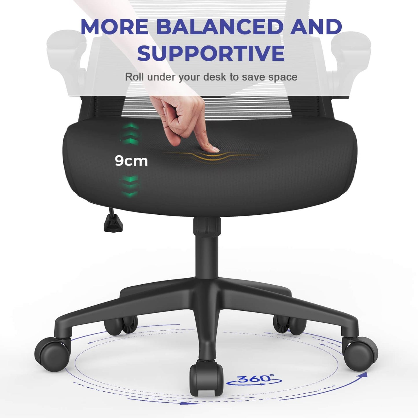 BareTay Office Chair Ergonomic Desk Chair with Adjustable Pillow Lumbar Support,Padded Flip-up Armrests,Headrest,Comfy Seat Cushion Mesh Office Desk Chair High Back Task Chair Swivel Computer Chair