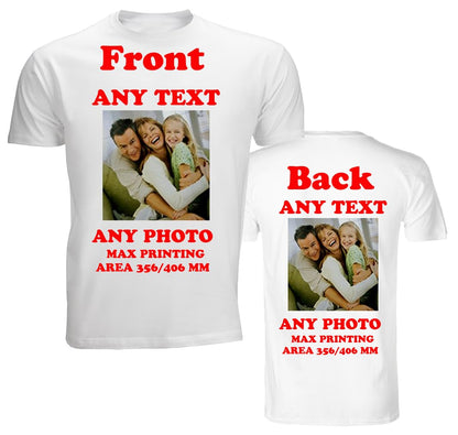 4sold Create Your Own Custom Personalised Mens Kids T Shirt Any Photo, Any Text, Approx Up to 14" x 16" Print Size, White T Shirt (White, Unisex L)