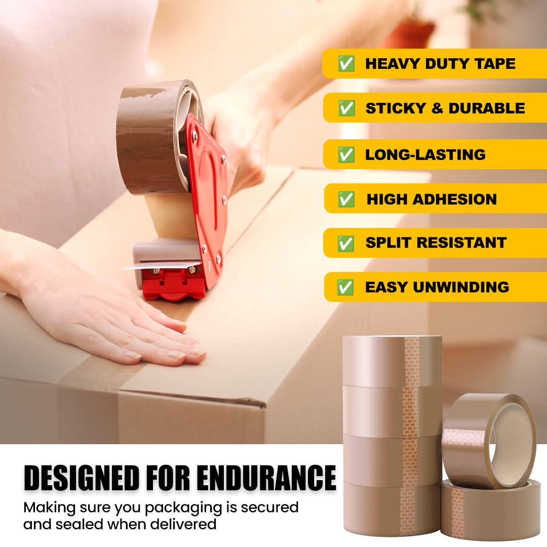 - K-MART Packaging Tape | Industrial Duty Brown Parcel Tape | 6 Rolls With Low Noise -