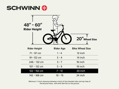 - Schwinn Shade Kids Mountain Bike | 20-Inch Tyres | 12.25-Inch Frame | Front Suspension | 6 Speed Shifters | V-Brakes | Recommended Ages 5 - 8 Years | White -