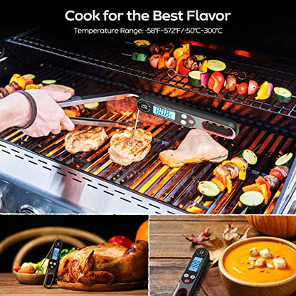 - Digital Meat Thermometers for Air Fryers Cooking | Food Thermometer Instant Read BBQ Cooking Thermometer | Foldable Long Probe | Backlight Screen Magnetic Back -