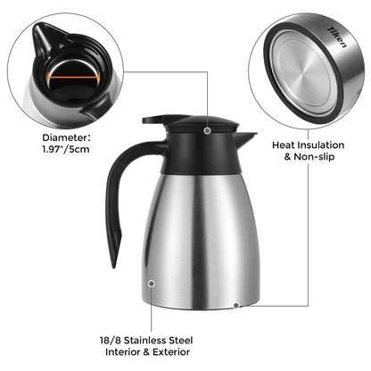 - Tiken 1L Thermal Coffee Carafe Jug | Stainless Steel | Insulated Vacuum Coffee Pot -
