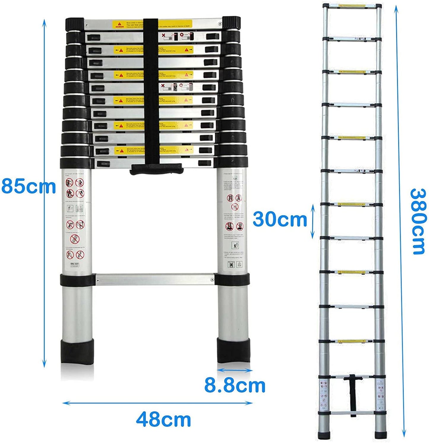 - DIY 12.5ft (3.8m) Telescoping Ladder | Extendable Collapsible Lightweight Ladders | 150kg (330lb) 13 Steps -