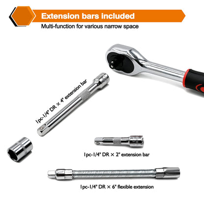 - Egofine 46 Pieces 1/4" Drive Socket Set&Tool Sets | Ratchet Wrench Set With Bit Socket Set -