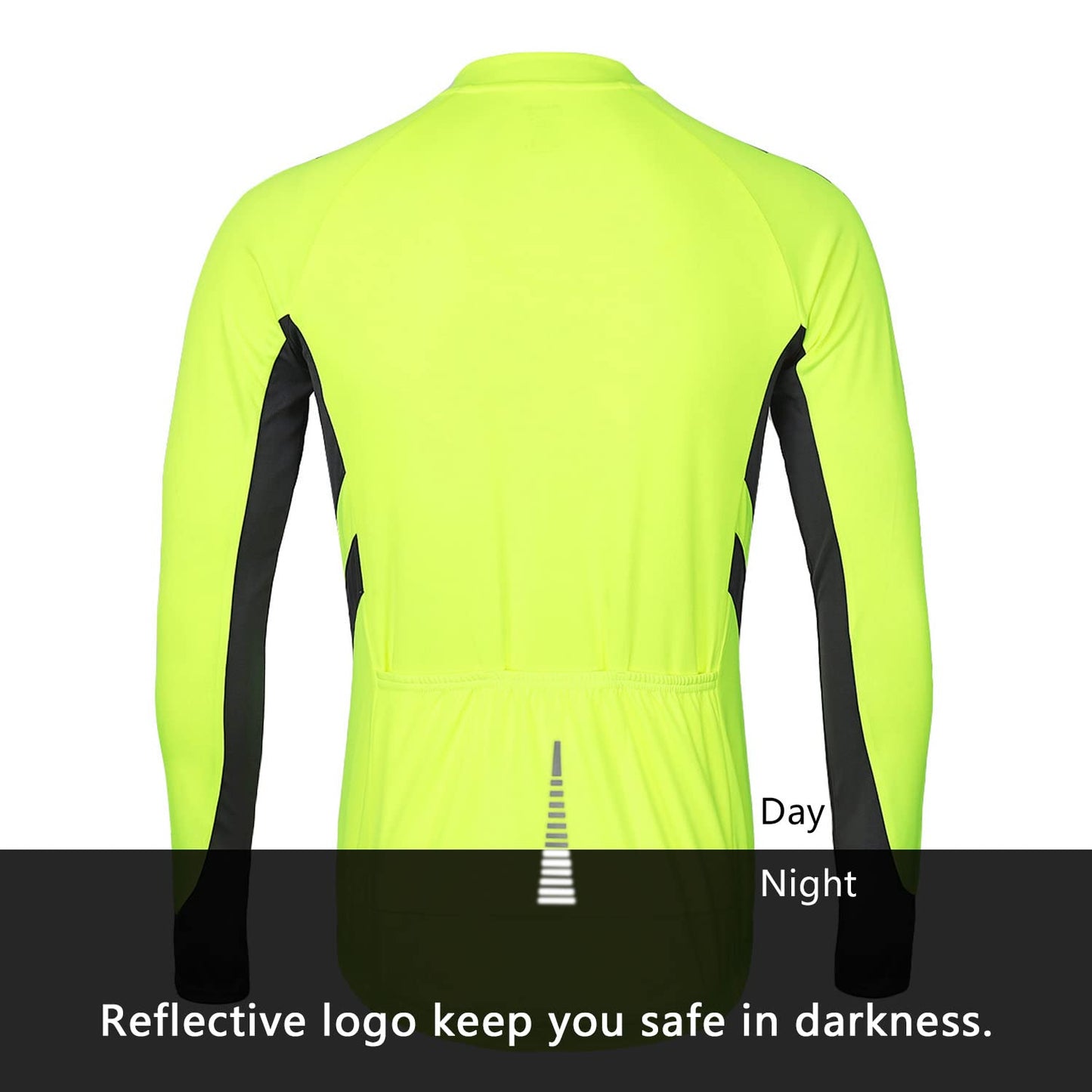 ARSUXEO Men's Cycling Jersey Long Sleeve Cycling Top with 3 Deep Pockets 6030 Green L