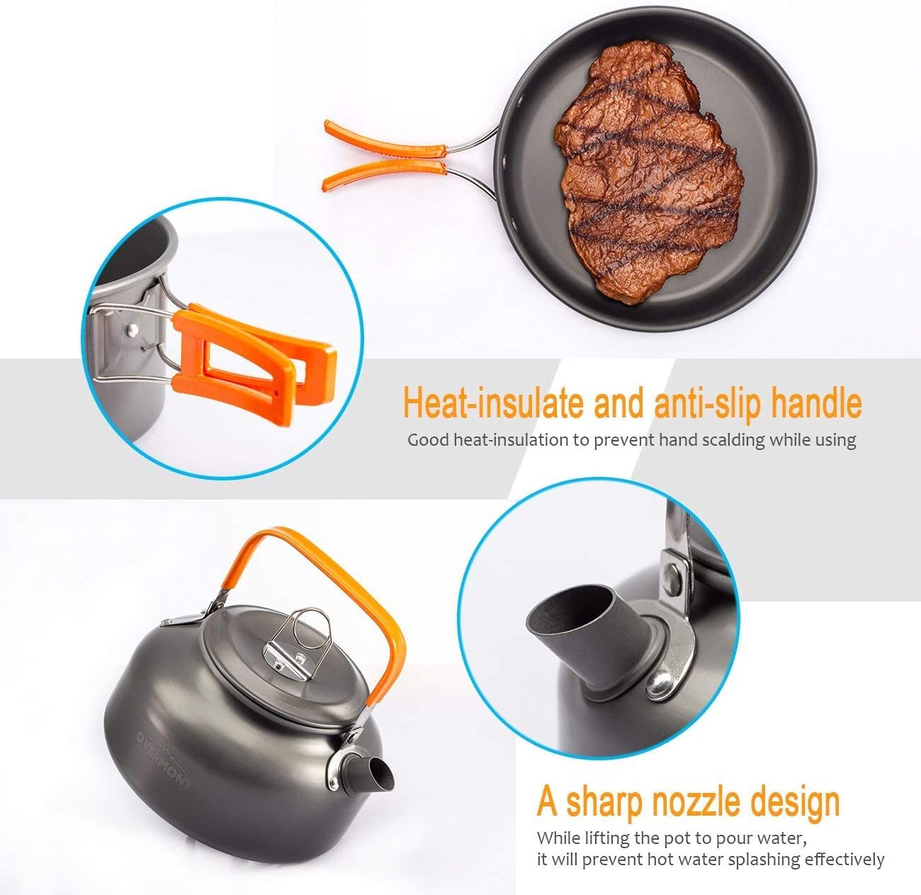 - OVERMONT Camping Cookware Set | Outdoor Cooking Kettle Mess Kit Pots Pans -