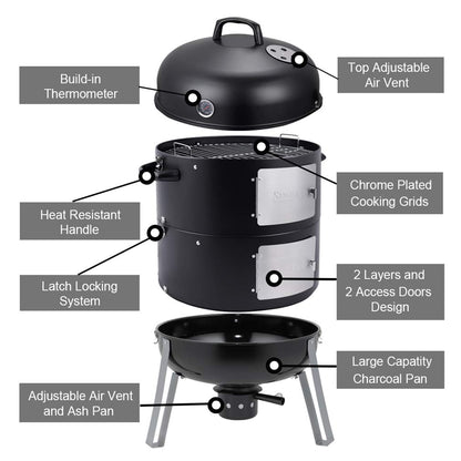 - SUNLIFER | BBQ Charcoal Smoker Grill | 3-in-1 Heavy Duty Barbecue Grill -