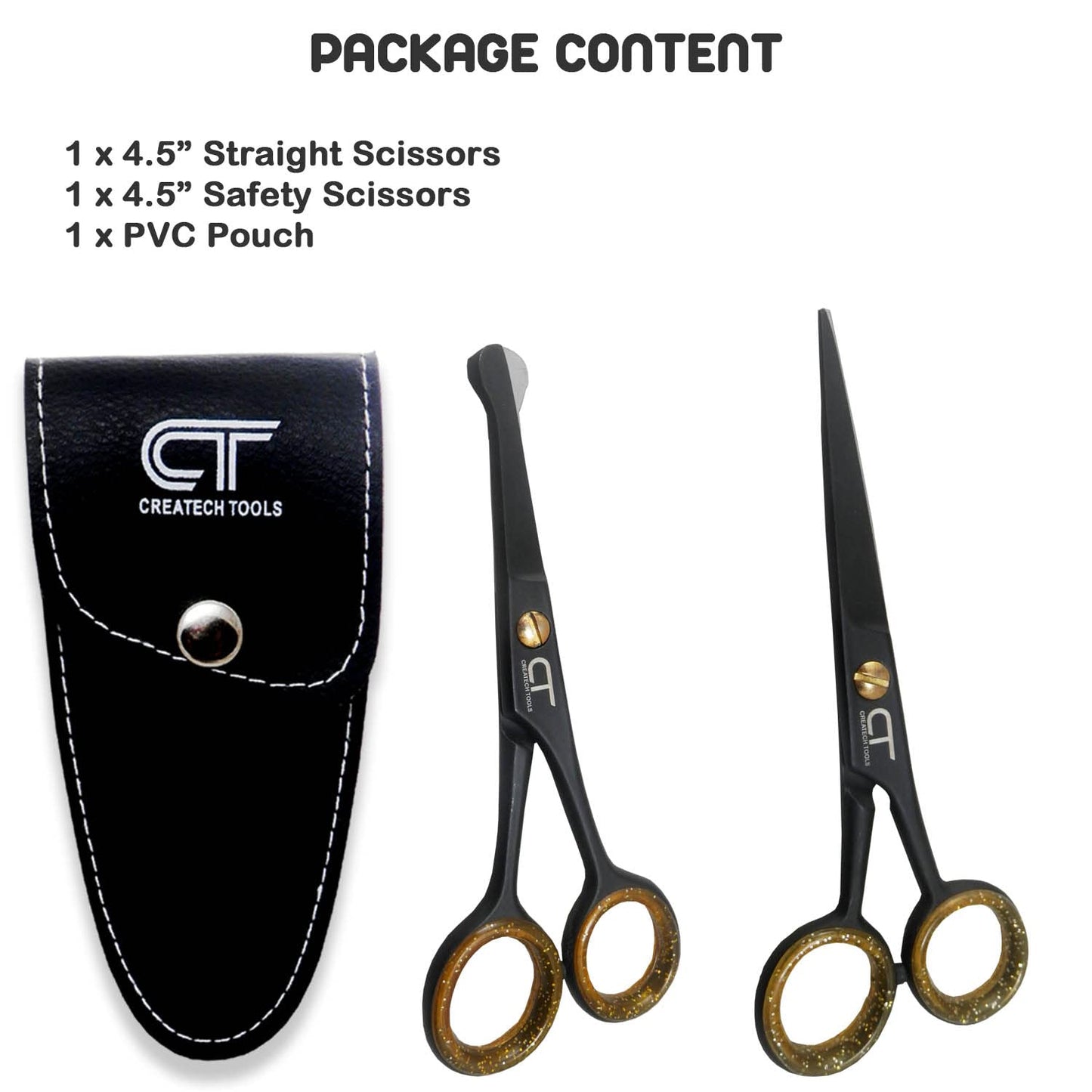 CT 4.5" Small Hair Scissors Set - Moustache & Beard Trimming for Men, Precise Facial Ear Nose Pubic Haircutting Round Tip Scissors for Baby Kids (Small Trimming Scissors Set)