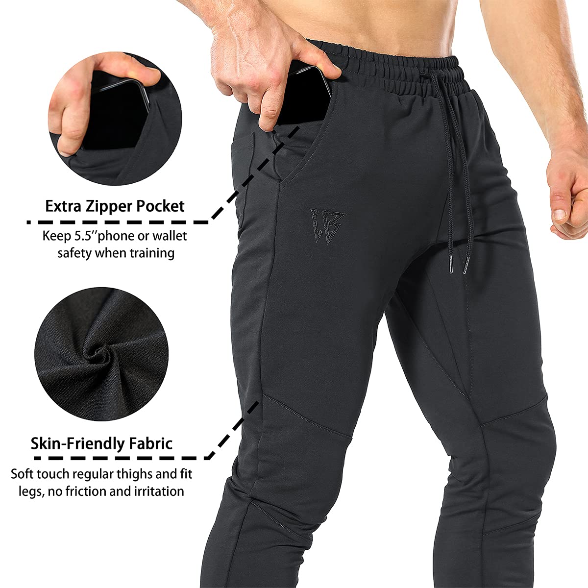 - ZENWILL Mens Tapered Gym Joggers Bottoms, Tracksuit Jogging Running Trousers Sweat Pants with Zip Pocket