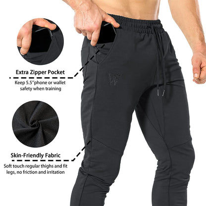 - ZENWILL Mens Tapered Gym Joggers Bottoms, Tracksuit Jogging Running Trousers Sweat Pants with Zip Pocket