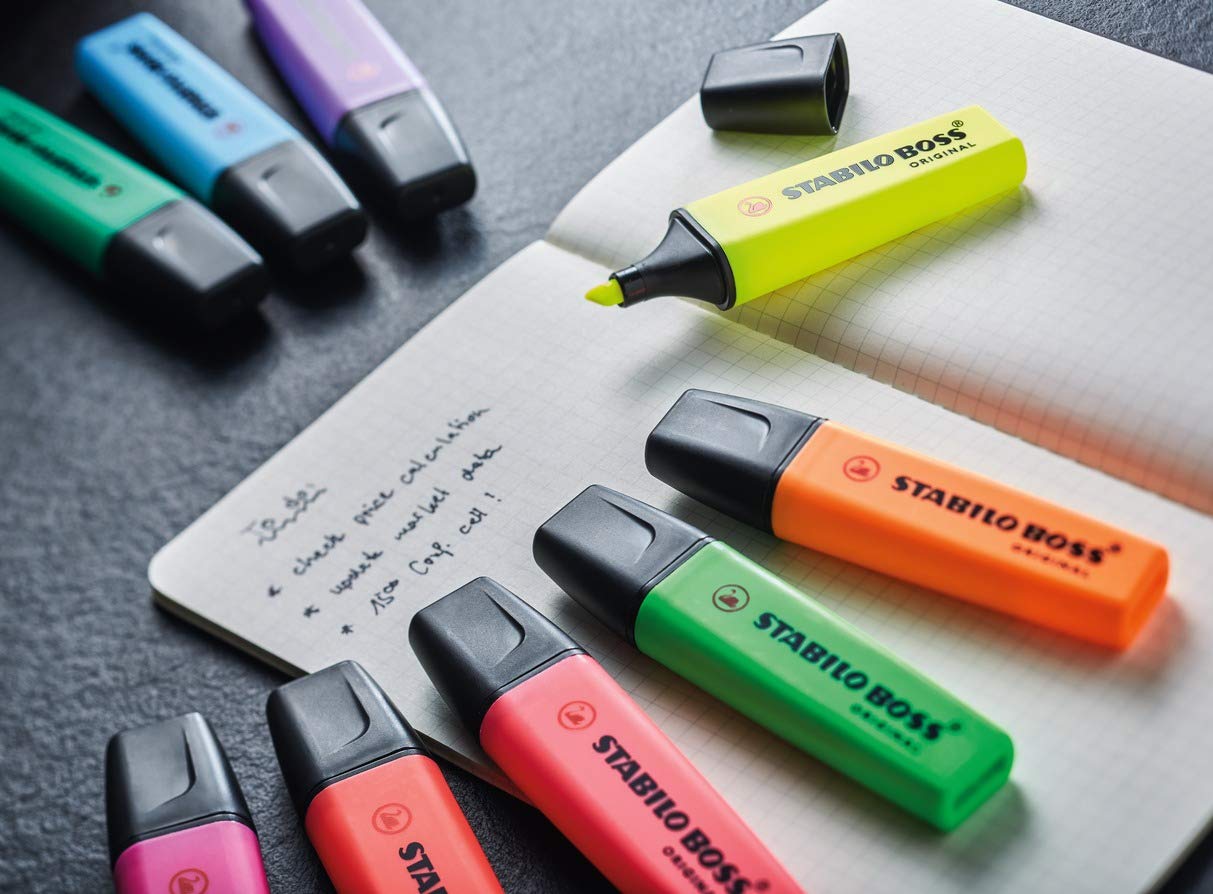 - Highlighter | STABILO BOSS ORIGINAL | Pack of 8 | Assorted colours -