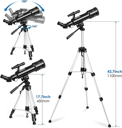 Astronomical Telescope, Pro 400/70 FMC Refractor Telescopes with Adjustable Tripod & & Finder Compass Portable Travel Telescope Perfect Portable Scope for Adult Children Teens