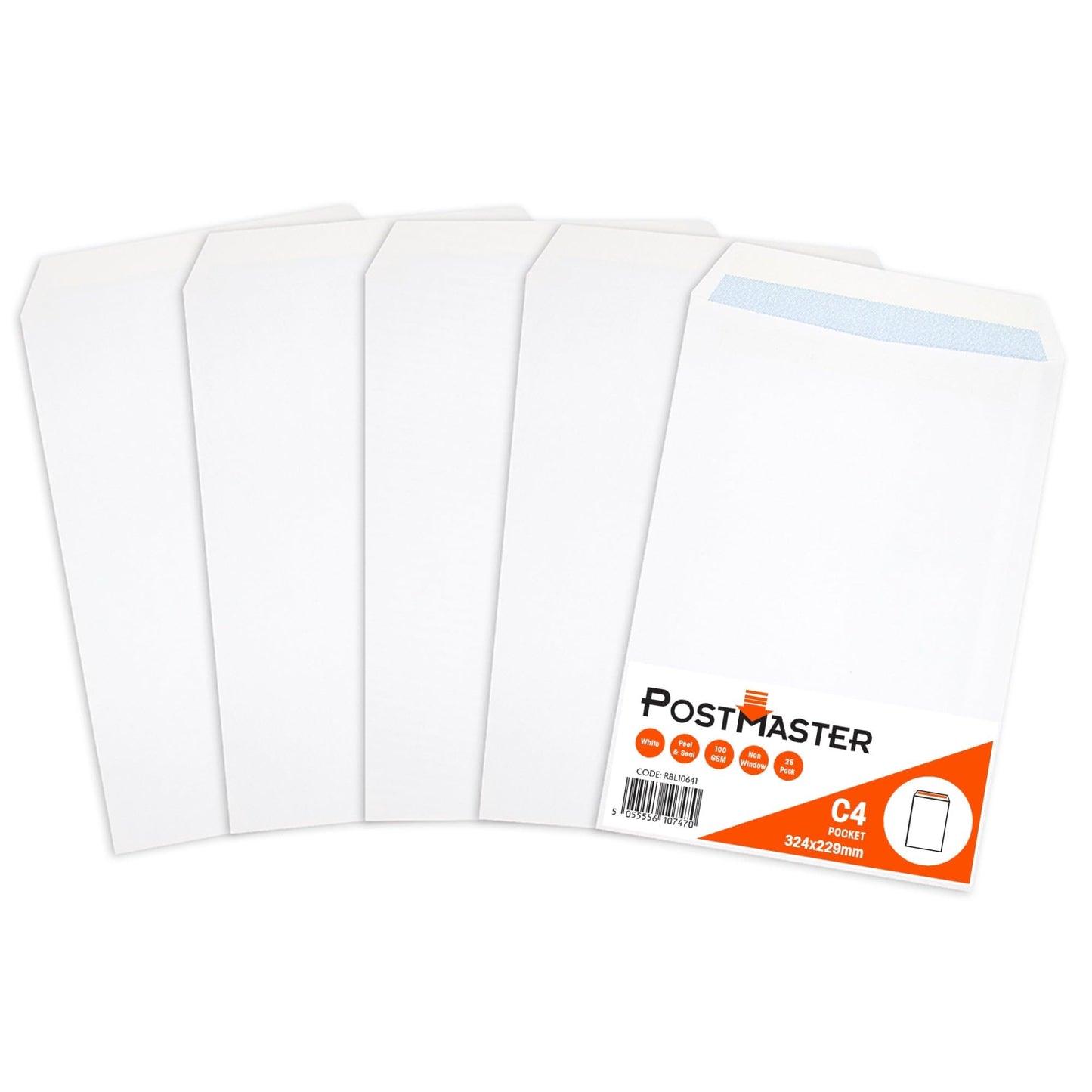 - Postmaster A4 Envelopes | Peel & Seal 100GSM | White Paper | 25 Pack -