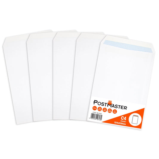 - Postmaster A4 Envelopes | Peel & Seal 100GSM | White Paper | 25 Pack -