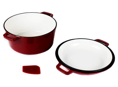- Pinnacle Cookware  | 4.73 Litre / 5 Quart Enameled Red Cast Iron Double Dutch Oven -