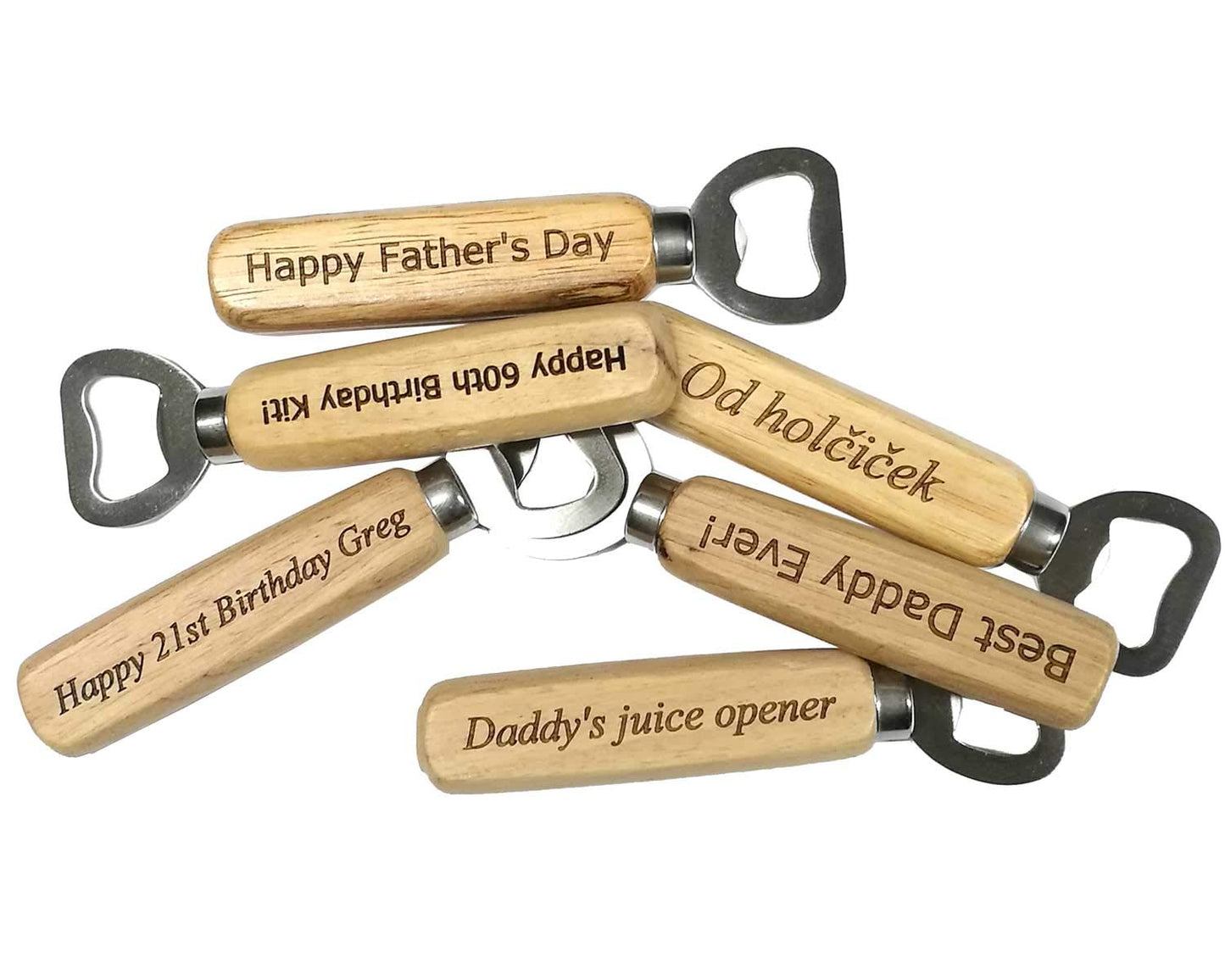 - Personalised Engraved Bottle Opener with Wood Handle -