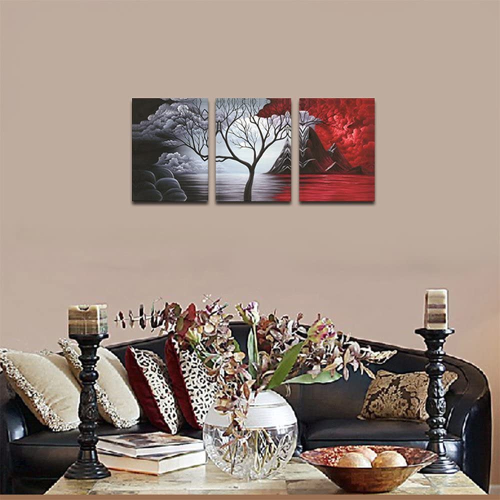 - Wieco Art - The Cloud Tree Large 3 Panels Modern Stretched and Framed