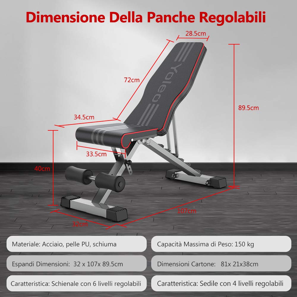 -YOLEO Adjustable Bench, Folding Gym Bench/Weight Bench Multifunction for Whole Body and Home and Gym Workout