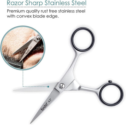 - Tecto 4.5" | Beard Moustache Scissors | Comb & Pouch | Stainless Steel Eyebrow Scissors -