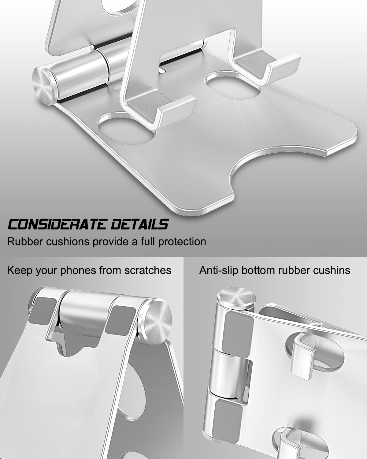 - Wurycia Adjustable Phone Stand, Full Aluminum Foldable Desktop Holder Phone Stand for 4-11'' Cellphones and Tablets