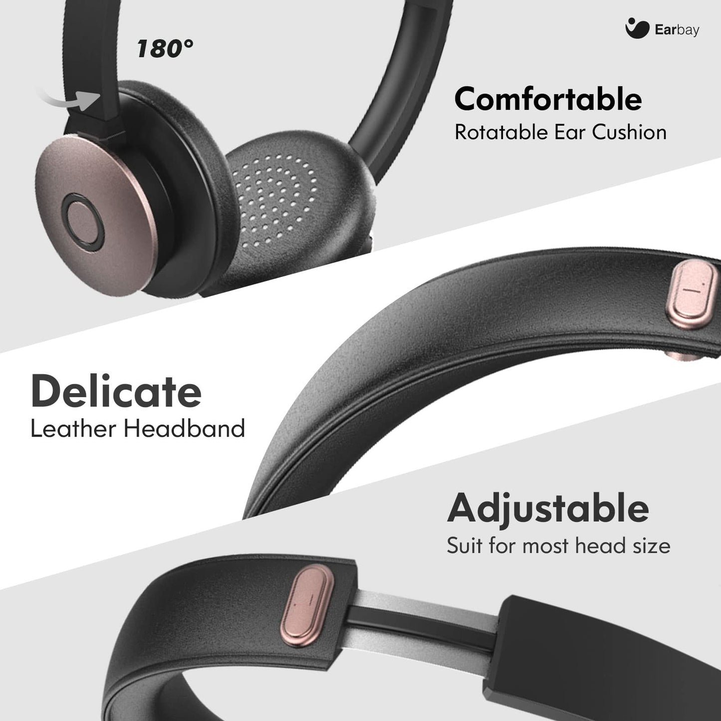 Bluetooth Headset, Wireless Headphones with Microphone Noise Cancelling, On Ear Headphones with Mic Mute, Handsfree PC Headsets for Zoom/Ms Teams/Skype 26H Playtime|Dual Connect|Laptop