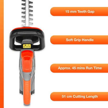 - Terratek Cordless Hedge Trimmer | 20V 1HR Fast Charge | 51cm (510mm) Cutting Length -