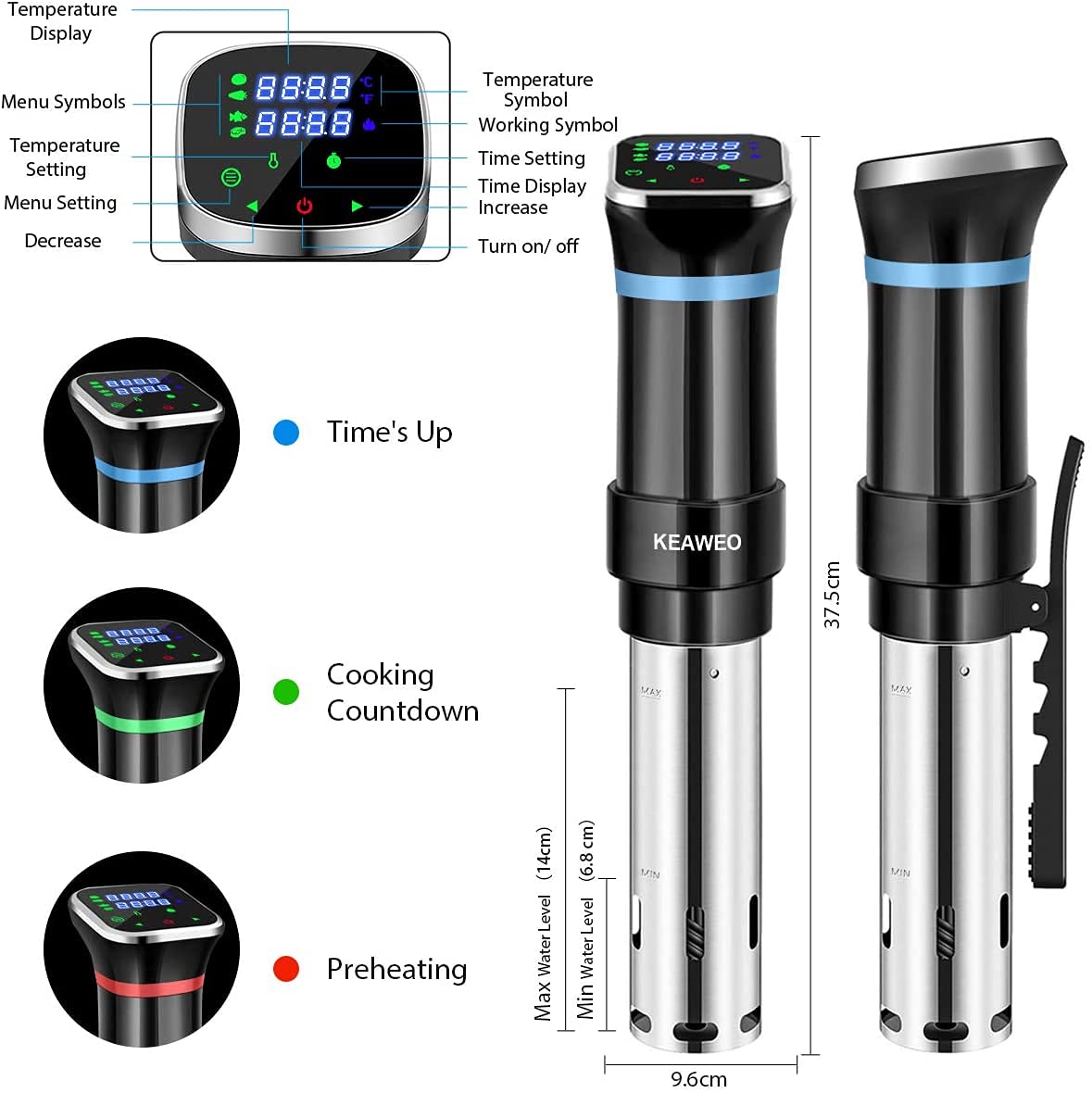 - KEAWEO | 1100W Sous Vide Cooker | Accurate Temperature Time Control & Menu Function Stainless Steel -