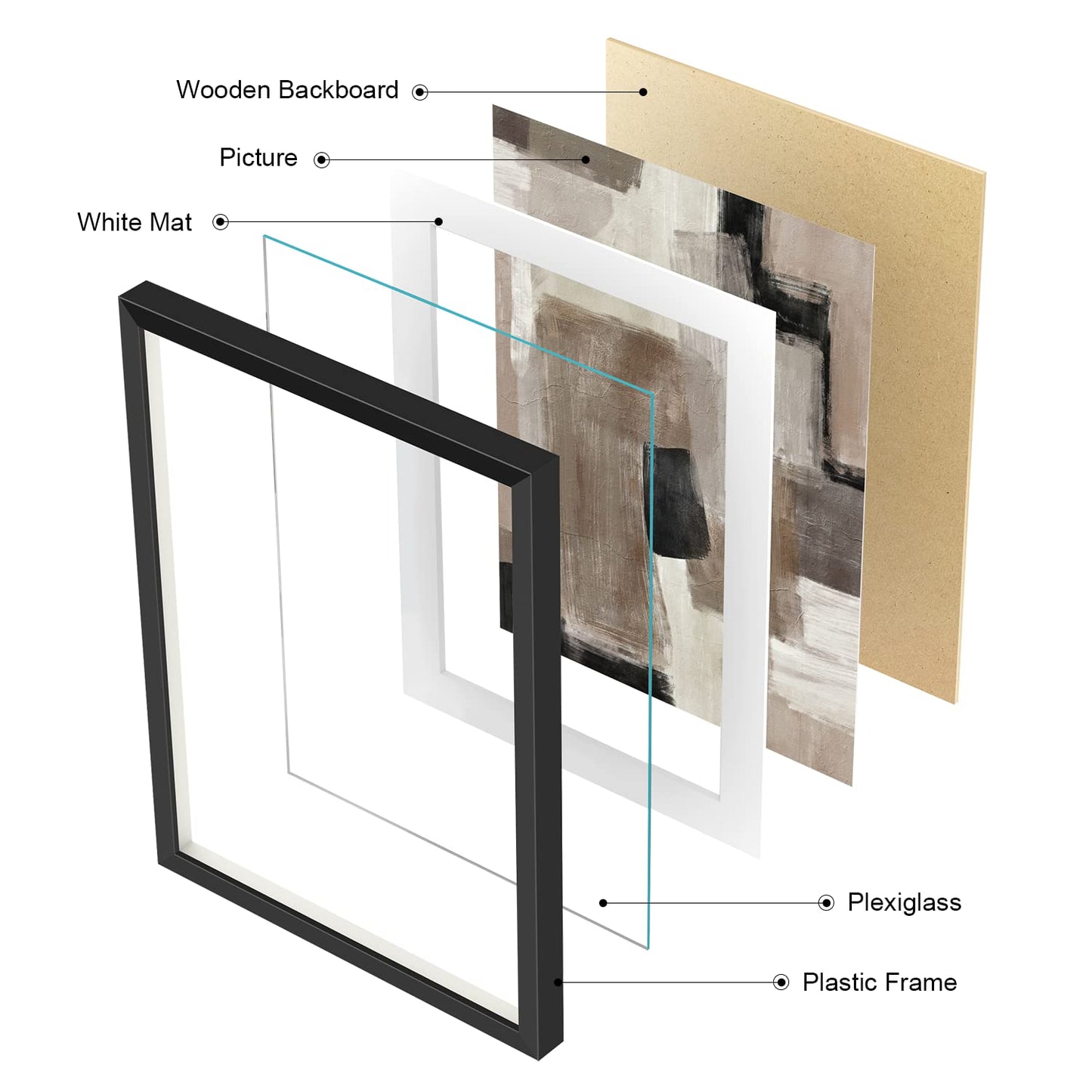 ArtbyHannah Framed Abstract Wall Art 3 Pack 11x14 IN with Brown Black Tan Blocks Prints for Wall Decor with Black Frames 29x36 cm, Extra Art Prints of Botanical Included