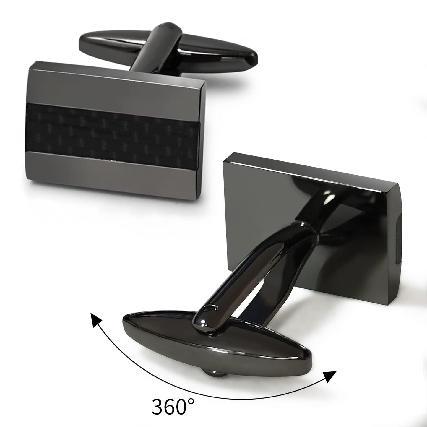 Cuff Links, Mr.Van Handcrafted Carbon Fiber Rhodium Plated Gun Black Cufflinks Set for Men's Business Wedding Jewelry Gift